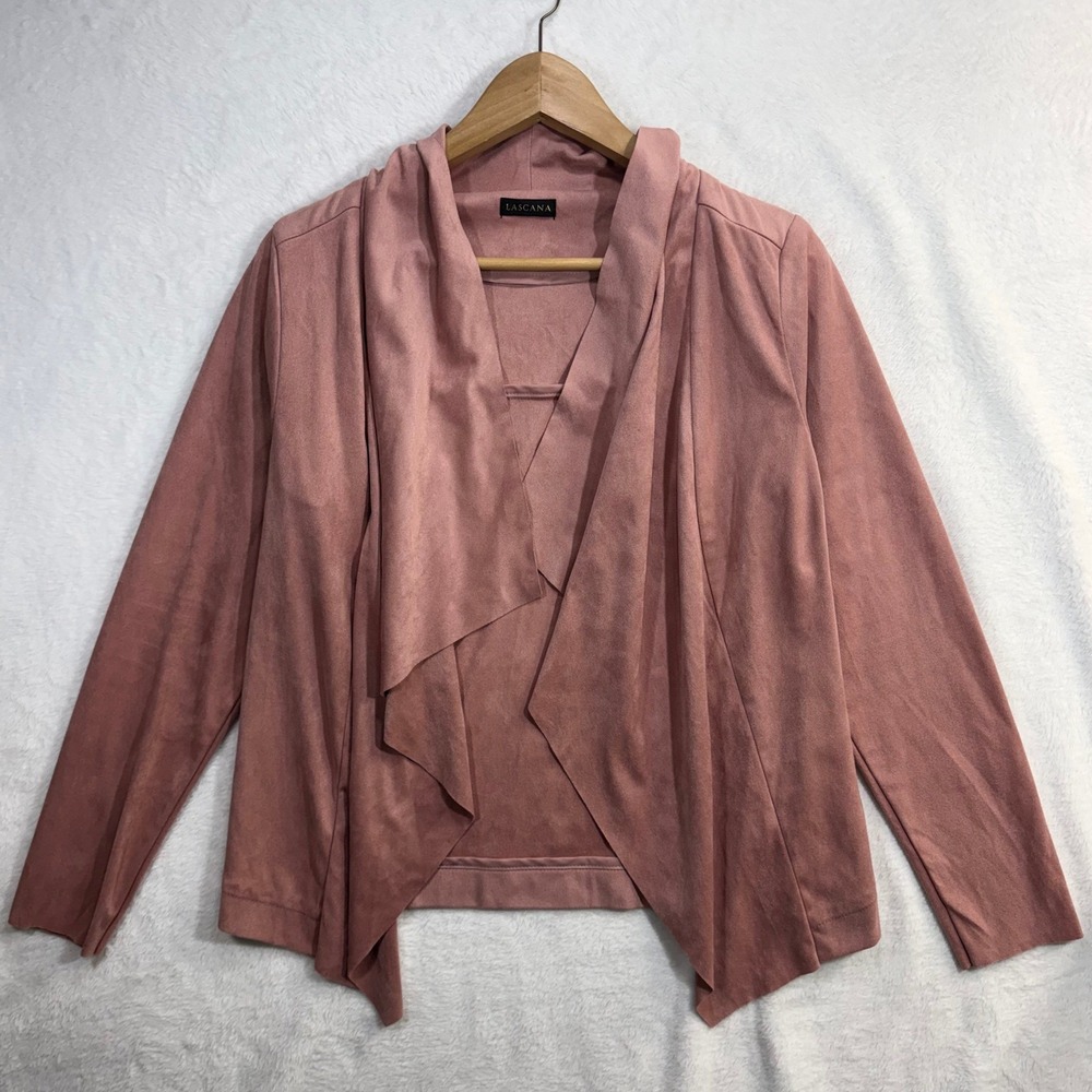 Lascana M Faux Suede Waterfall Jacket Dusty Rose Pink Soft Drape Blazer Office